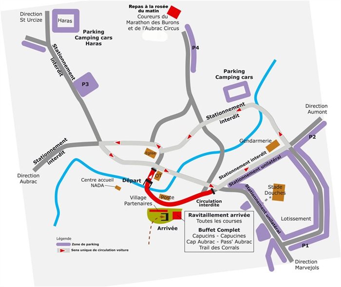 Plan du site et parkings - Trail en Aubrac